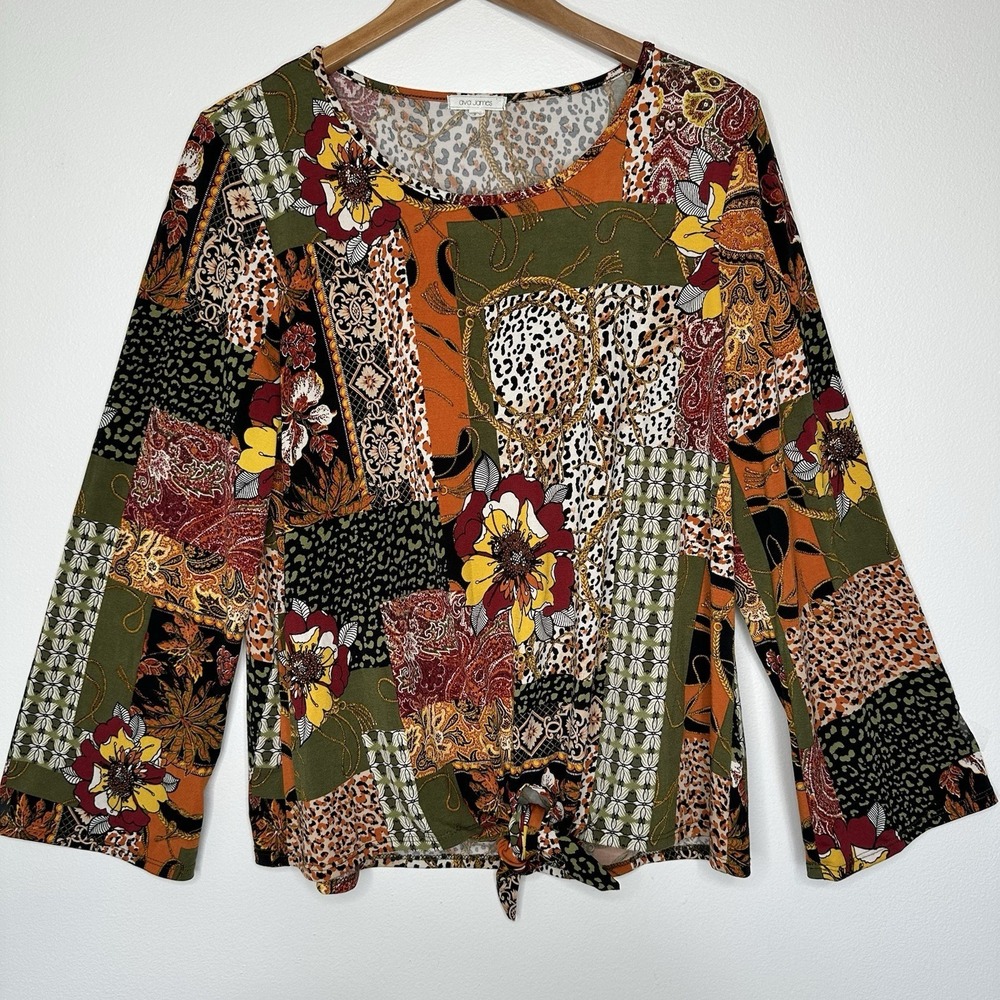 Ava James Patchwork Print Top Equestrian Animal‎ Size XL